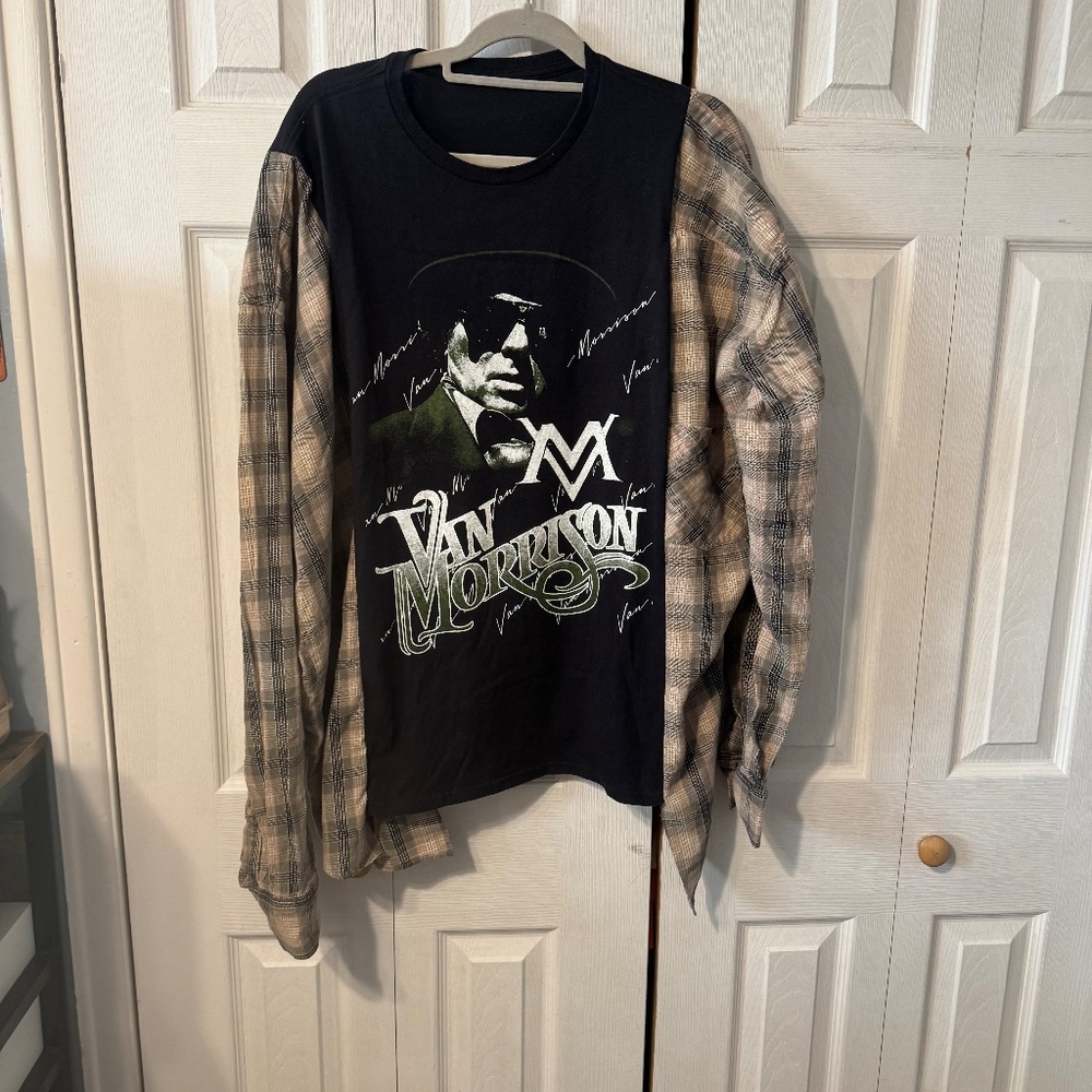 Van Morrison Upcycled Graphic T-Shirt & Flannel - Rea… - Gem